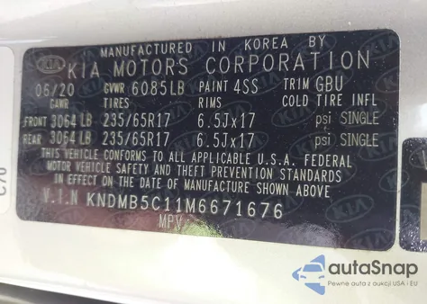 2021 Kia Sedona Lx из США, поврежденный, VIN KNDMB5C11M6671676